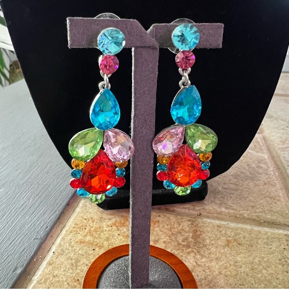 Silver Tone Colorful Bling Earrings - Picture 5 of 6